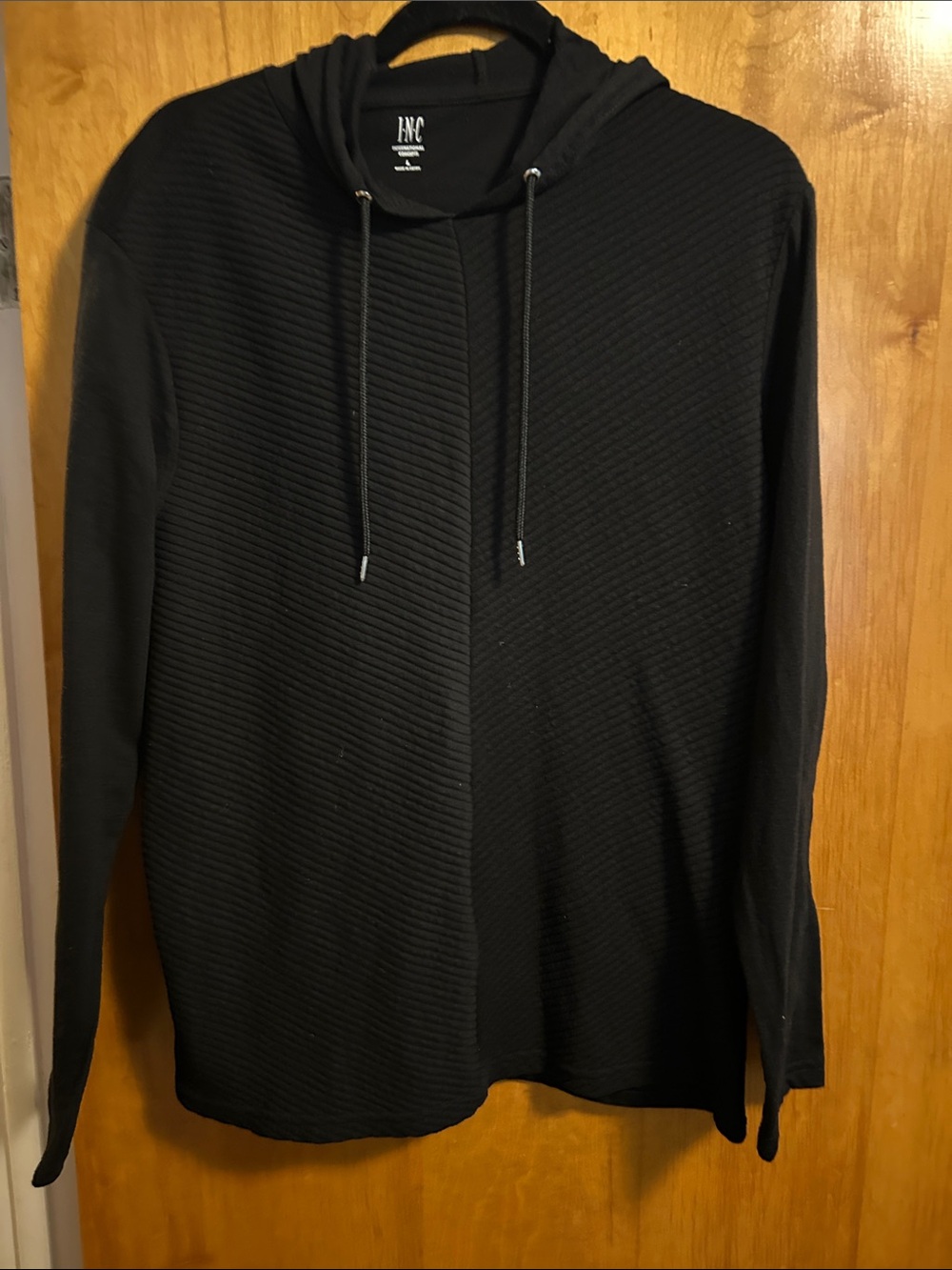INC International Concepts Black Ribbed Crewneck Hoodie Sweater
